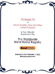 Animals III band name registration certificate