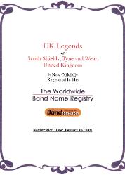 UK Legends band name registration certificate